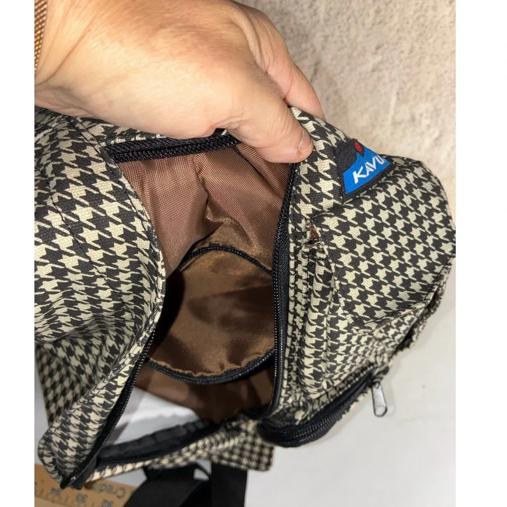 KAVU Black Houndstooth Rope Bag - OS - Sling Backpack Outdoor Gorpcore Preppy